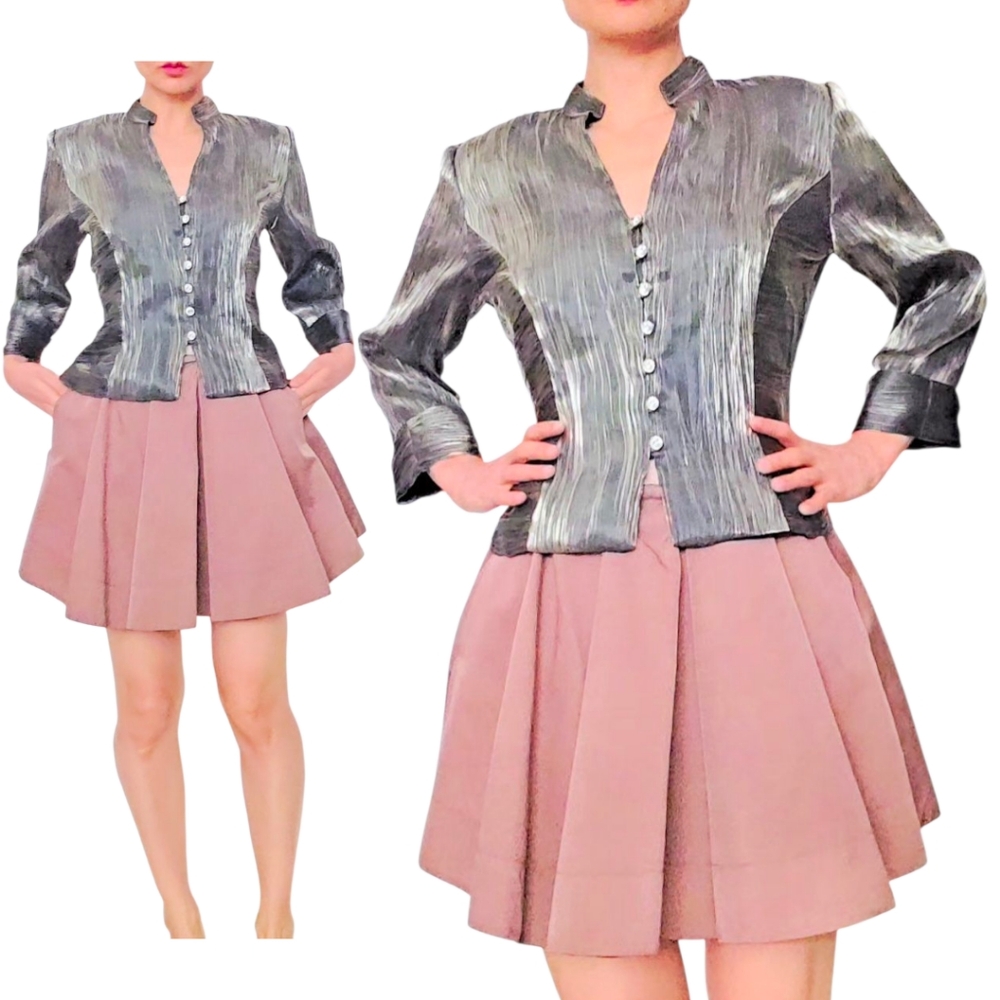 Vintage J.R. Nites by Caliendo Metalic Long Sleave Formal Jacket Blouse Size 10